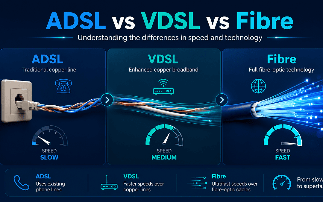WHAT’S THE DIFFERENCE BETWEEN ADSL, VDSL AND FIBRE INTERNET?
